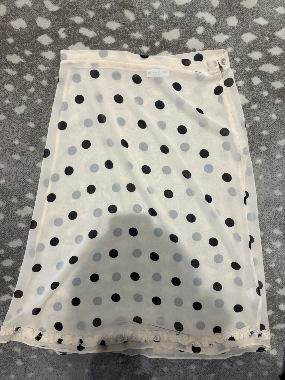 Polka Dot Midi Skirt — White with Black & Light Gray Dots